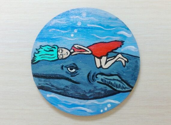 Брошь крупная Кит и Девочка