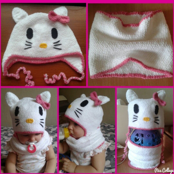 Шапочка и снуд "Hello Kitty"