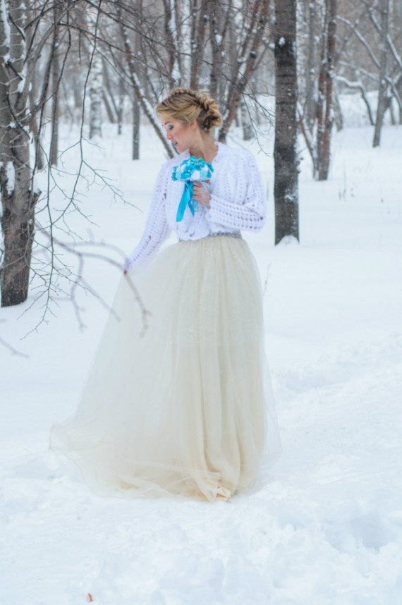 Свадебный брошь-букет "Бирюза"