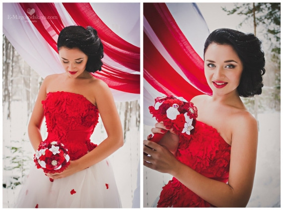 Брошь-букет " Алый цвет"