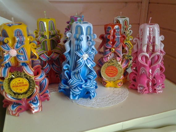 Ажурные свечи ручной работы "Радуга"