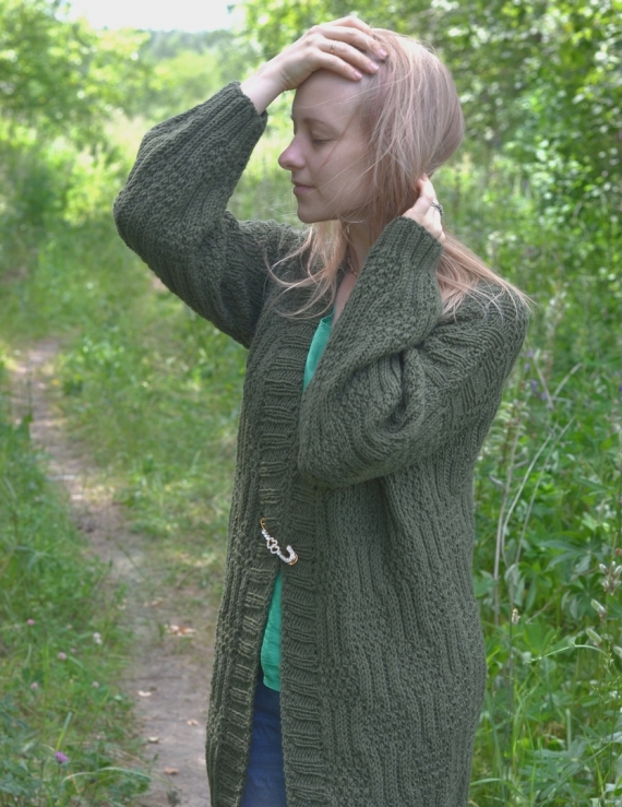 Вязаный кардиган "Амазонка"цвет хаки