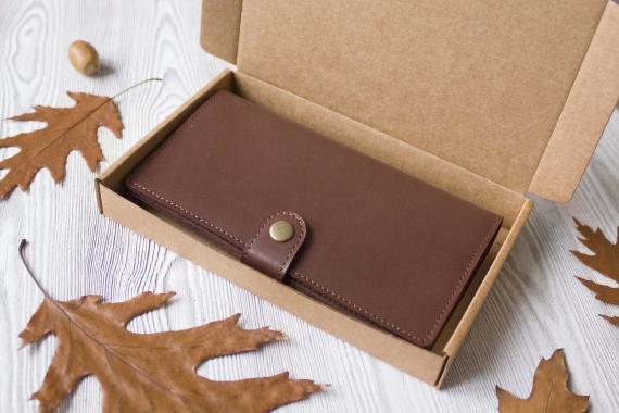 Портмоне, из натуральной кожи "Молочный шоколад"