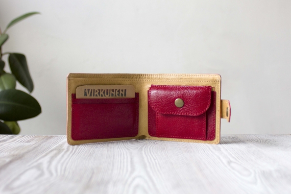 Красный женский кошелек, портмоне из натуральной кожи "Сочная малина"