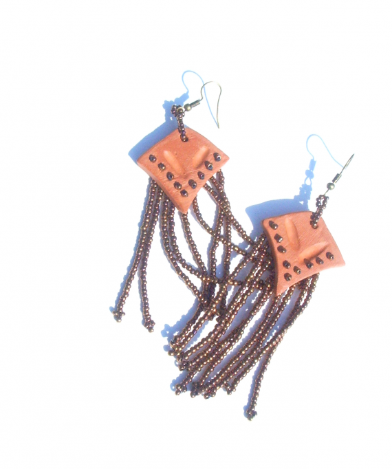 глиняные серьги с бахромой