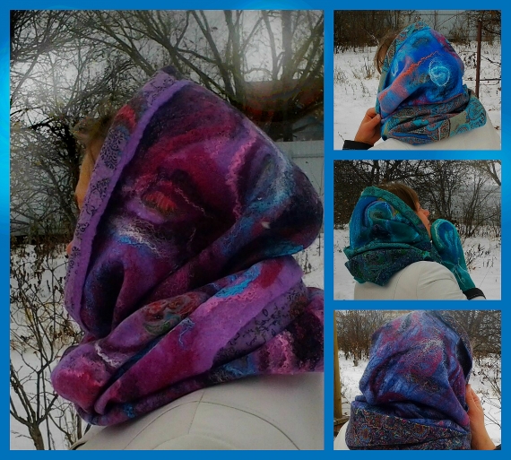 Шарф-снуд валяный "Чёрное золото"