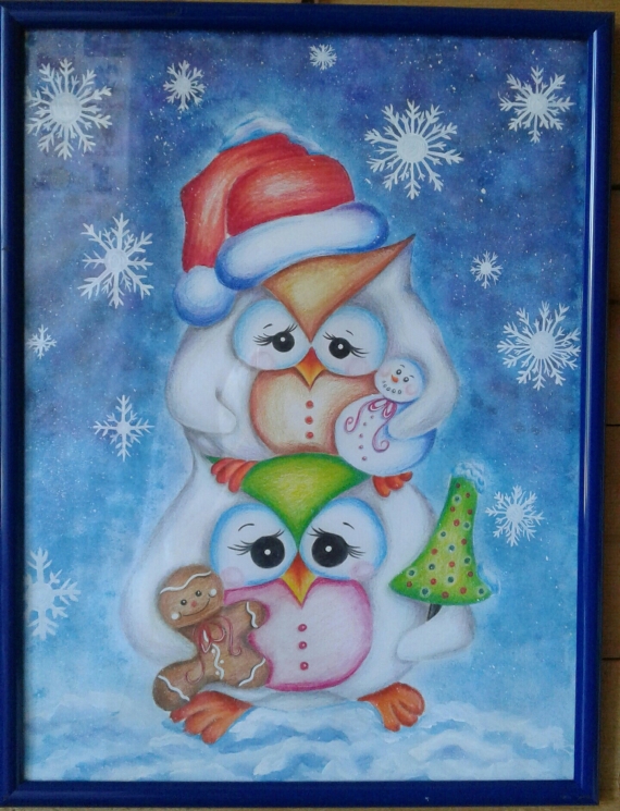 картина"Новогодние совушки"