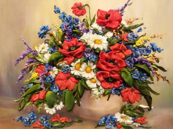 Картина "Аромат лета" (вышивка лентами)