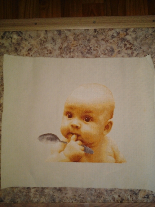 Вышитая крестиком картина "А что на обед?"