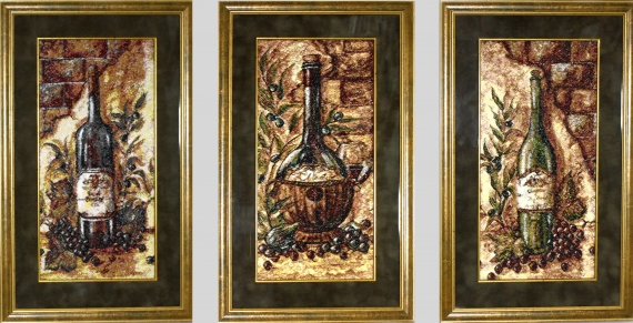 Триптих - "Погребок" - картины в технике фотостежка, машинная вышивка