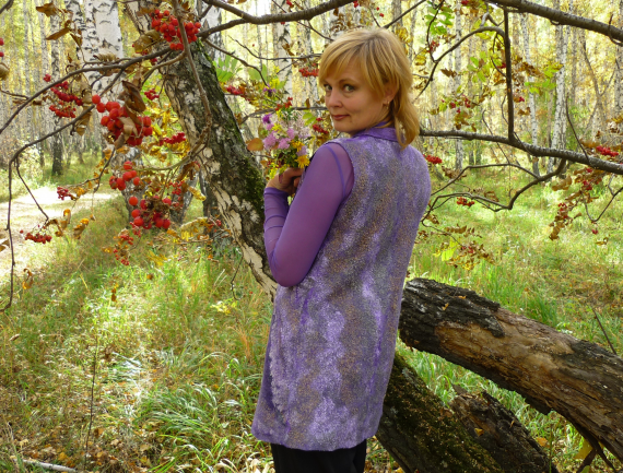 валяный жилет "сиреневый туман"р.44-46