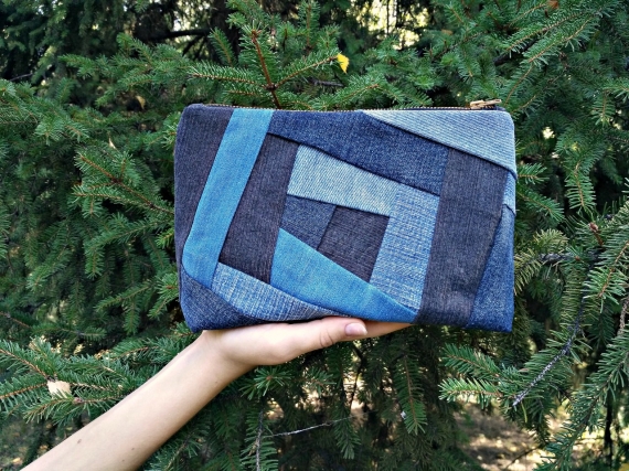 Джинсовая косметичка, лоскутное шитье. Крейзи