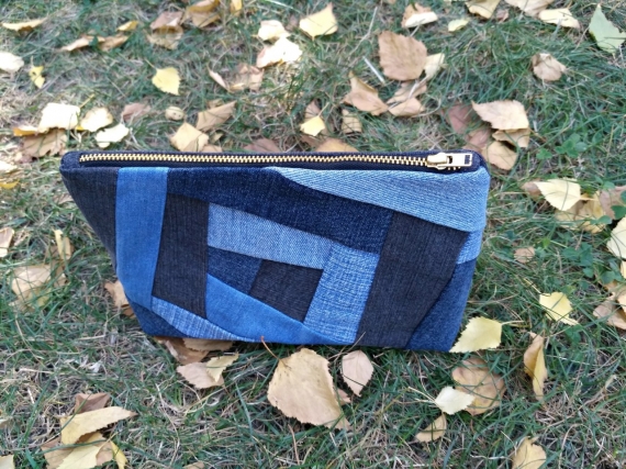 Джинсовая косметичка, лоскутное шитье. Крейзи