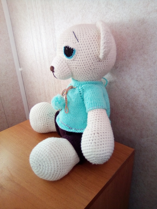 Мишка большой белый крючком