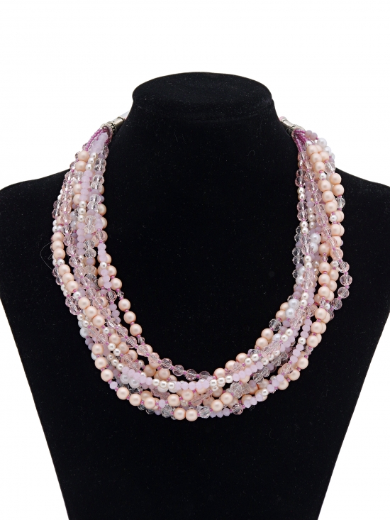 Многорядные бусы розовые