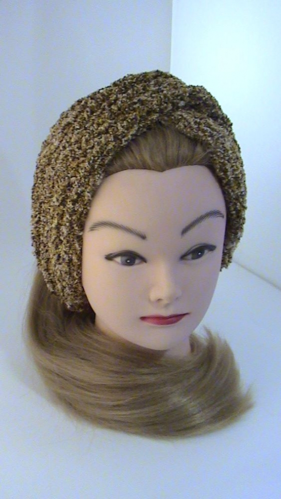 Повязка-чалма махровая, вязаная из трехцветной пряжи