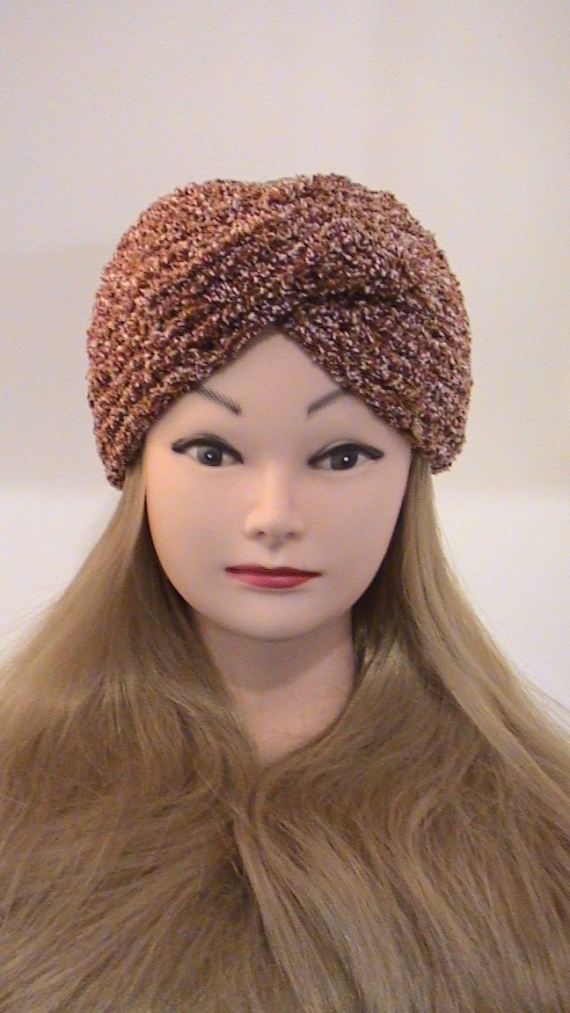 Повязка-чалма махровая, вязаная из трехцветной пряжи