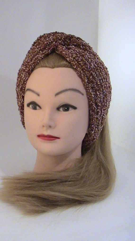 Повязка-чалма махровая, вязаная из трехцветной пряжи