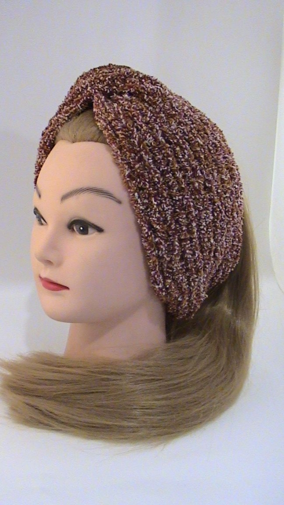 Повязка-чалма махровая, вязаная из трехцветной пряжи