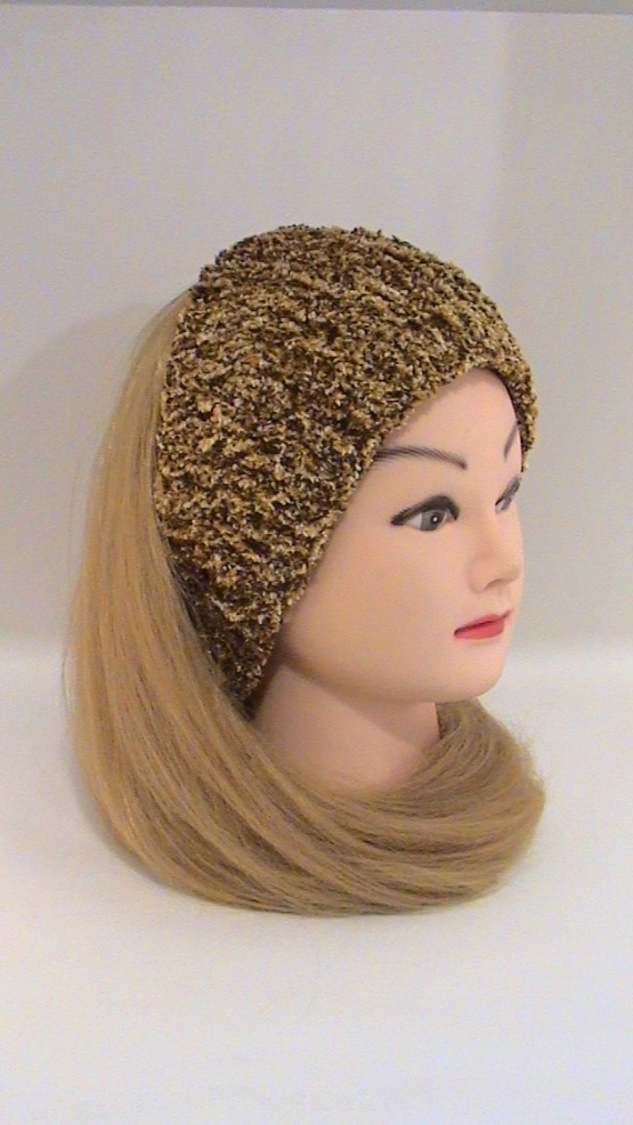 Повязка махровая вязаная бежевая