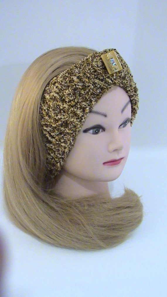 Повязка махровая вязаная бежевая