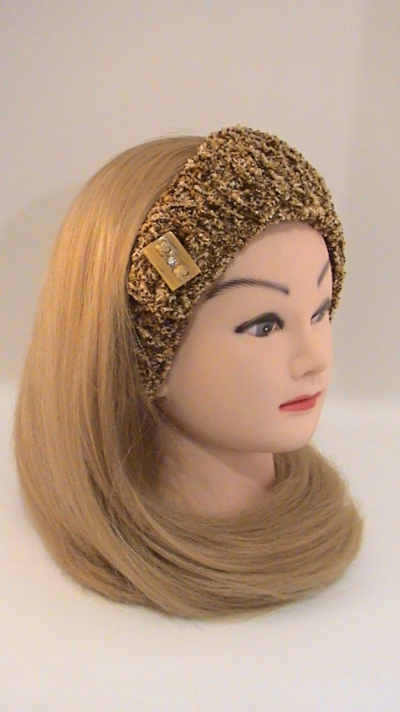 Повязка махровая вязаная бежевая