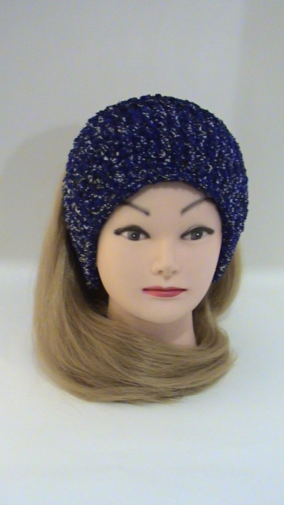 Повязка махровая вязаная, цвет: микс синего, черного и белого