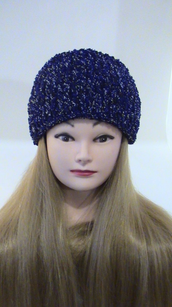 Повязка махровая вязаная, цвет: микс синего, черного и белого