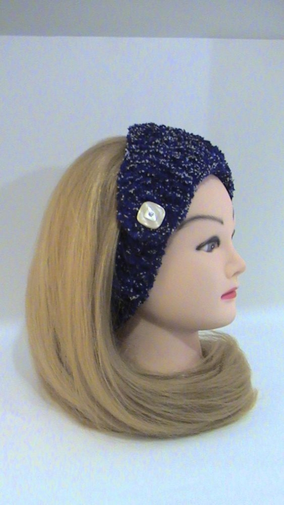 Повязка махровая вязаная, цвет: микс синего, черного и белого