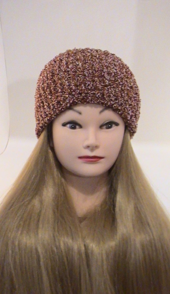 Повязка махровая вязаная светло - бордовая