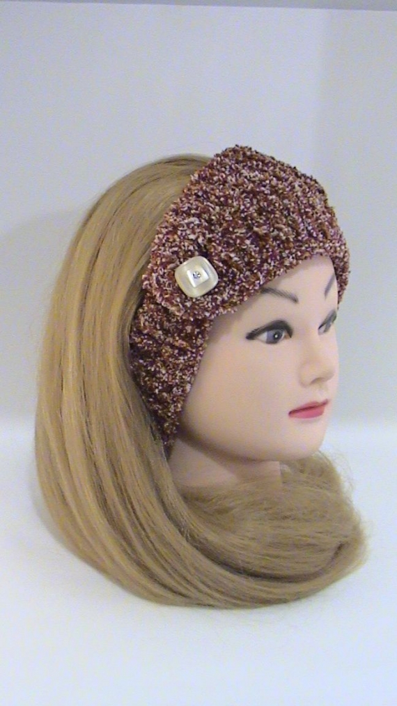 Повязка махровая вязаная светло - бордовая