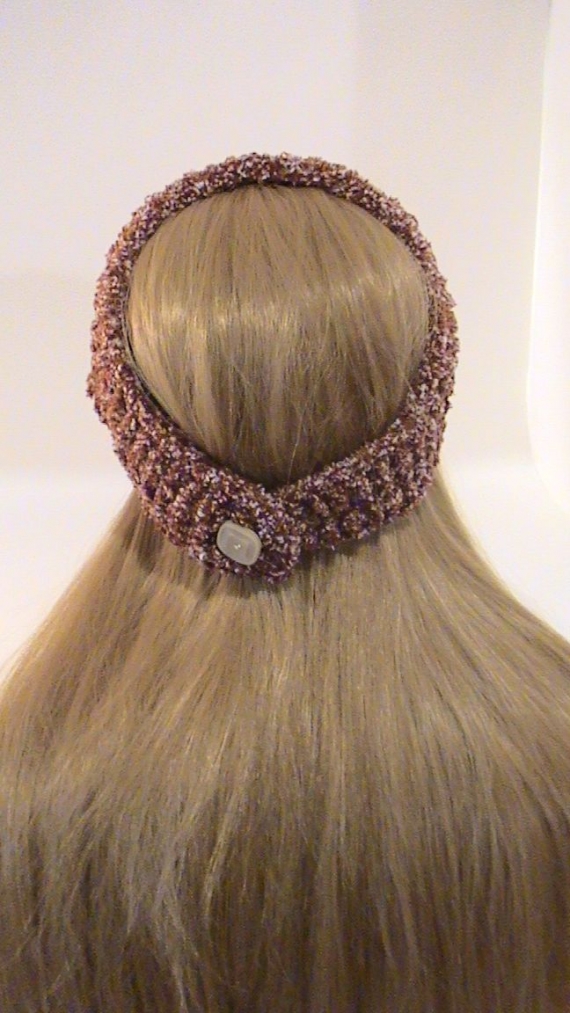 Повязка махровая вязаная светло - бордовая