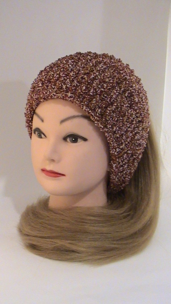 Повязка махровая вязаная светло - бордовая