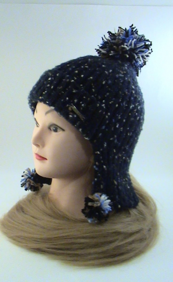 Шапка Зимняя ночь вязаная из шерстяной пряжи