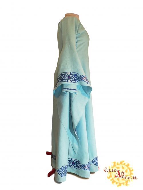 Средневековое льняное платье Морская Царевна; Фэнтези; Вышитое