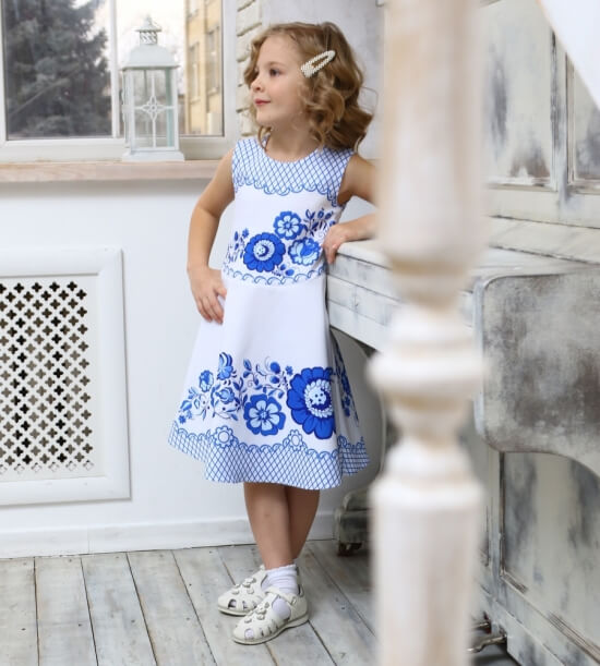 Детское платье с принтом Гжель