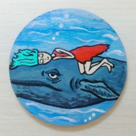 Брошь крупная Кит и Девочка