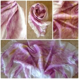 Шелковый, валяный палантин "Дыхание сирени".