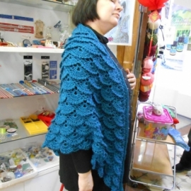 Шаль цвета морской волны "Ракушки"