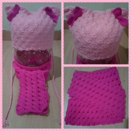 Шапка-кошечка с ушками и шарф