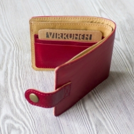 Красный женский кошелек, портмоне из натуральной кожи "Сочная малина"