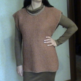 Пуловер-пончо вязаный шерстяной бежево-кирпичного цвета Бохо