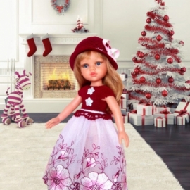 Бордовое платье и шапочка для куклы Паола Рейна