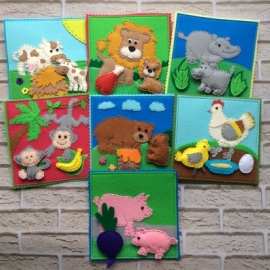 Развивающие тактильные карточки из фетра 3 в 1 "МАМА и малыш", "Кто что ст", "Формы и цвета".