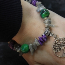 Дерево жизни браслет из хризоколлы, лабрадора и чароита