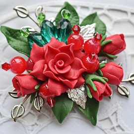 Брошь в технике авторского плетения "О, роза красная..."