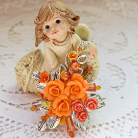 Брошь в технике авторского плетения "Оранжевая песенка"