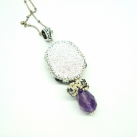 Серебряный кулон из бисера с аметистом и Сваровски