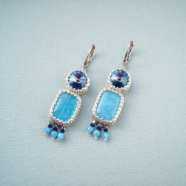 Голубые серьги из бисера со Сваровски и кварцем Русский Север