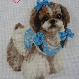 Вышитая картина собака породы Ши-тцу